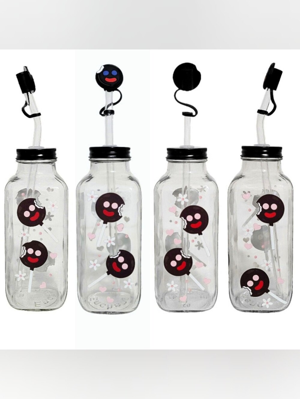 Paleta Payaso Glass Square Bottle Cup 16oz Mexican Candy Design Glass Straw